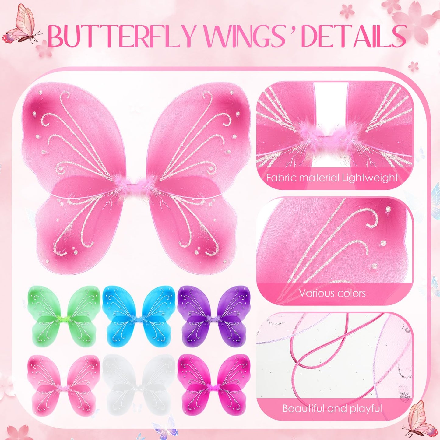 Junkin 24 Pcs Fairy Wings For Girls Butterfly Angel Wings Costume Bulk 14 X 16 Inch Vintage Princess Wings Kids' Dress Up Access