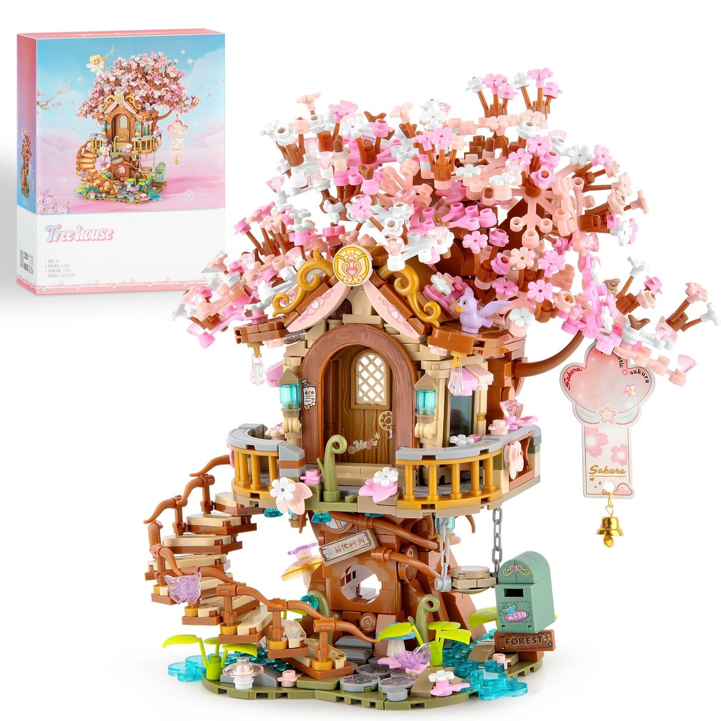 Vziimo Cherry Blossom Bonsai Tree Building Sets, Japanese Tree House Model Sets For Adults, 1149 Pcs Mini Bricks Creative Gifts