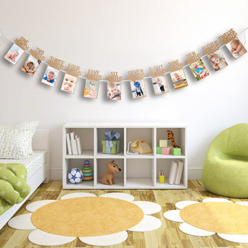 Bememo 1st Birthday Baby Photo Banner for Newborn 12 Month Photo Prop Monthly Milestone Bunting Garland First Birthday Party Dec