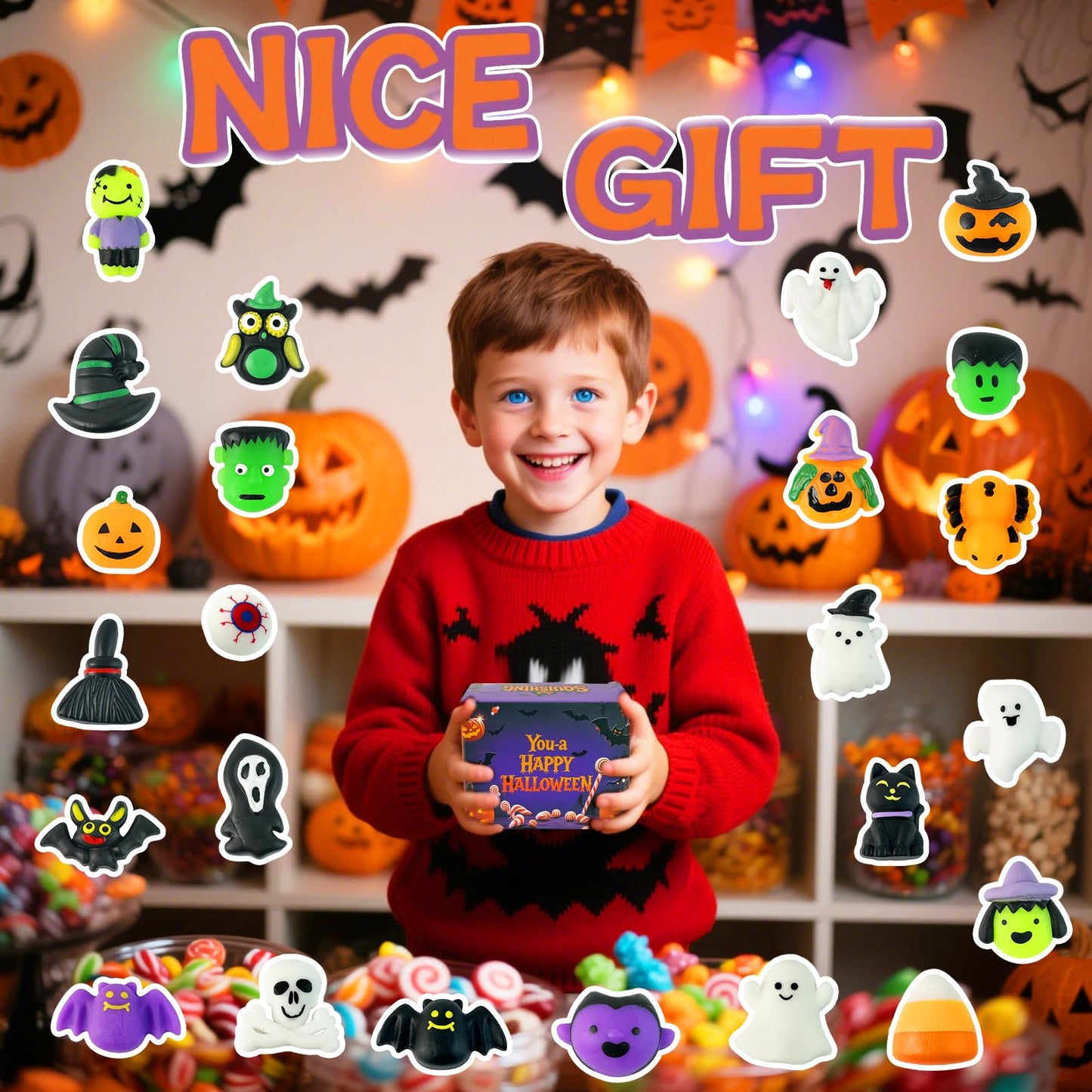 24Pack Halloween Mochi Squishy Toys Halloween Party Favors Halloween Classroom Gifts Bulk Spooky Squishies Toys Goodie Bag Basket Fillers Halloween Non Candy for Kids