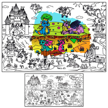 ALEX Art Large Dragon Coloring Poster - Jumbo Wall Coloring Sheets for Kids, 38.5”x26.7” Family Table Floor Art, White
