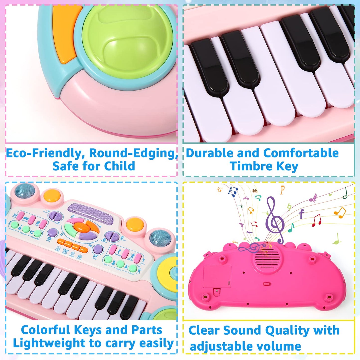 Cozybuy Pink Toddler Piano Toy - 24 Keys Multifunctional Baby Keyboard for 1-6 Years Old Kids - Perfect Birthday Gift for Boys and Girls