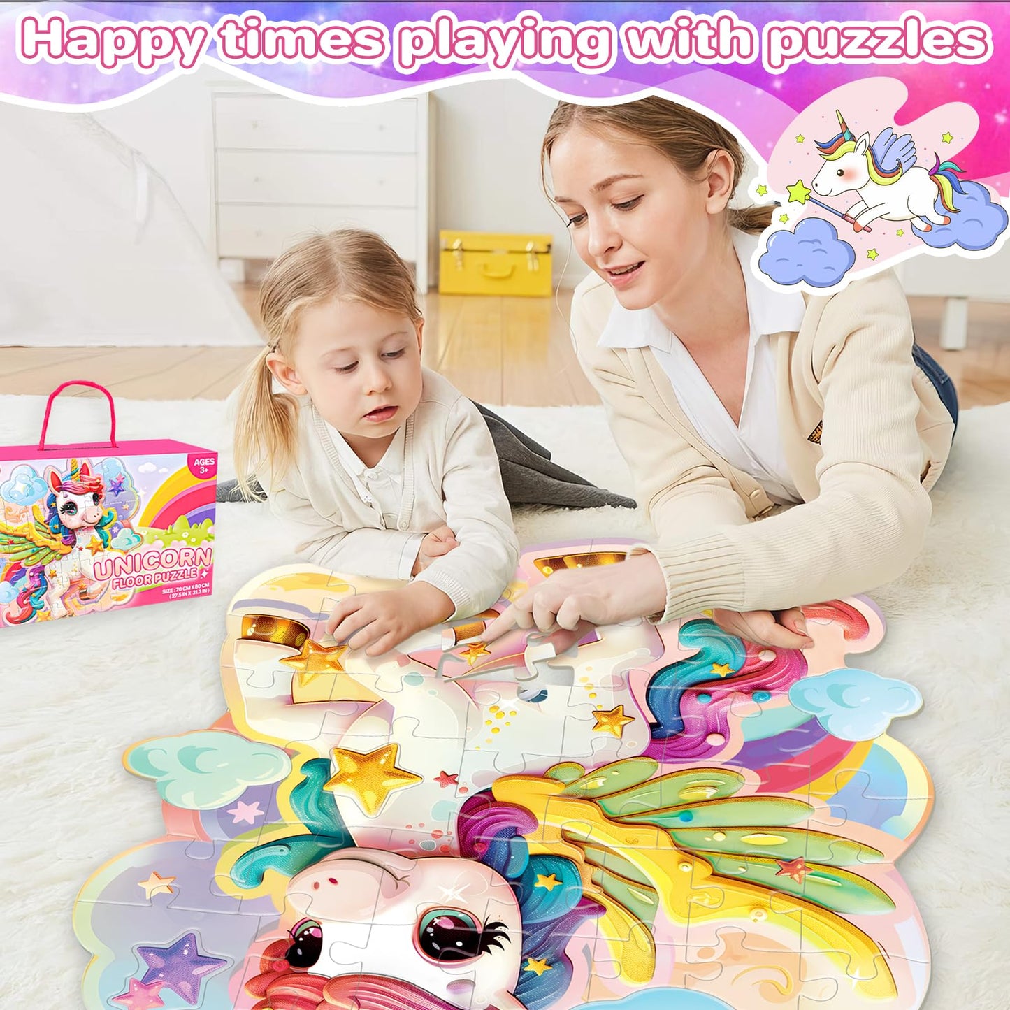 Innofans Unicorn Toys For Girls Age 4-6,48 Piece Unicorn Large Floor Puzzles For Kids Ages 3-5, Toddler Learning Preschool Educational Development Toys Christmas Birthday Gift For Boys Girls