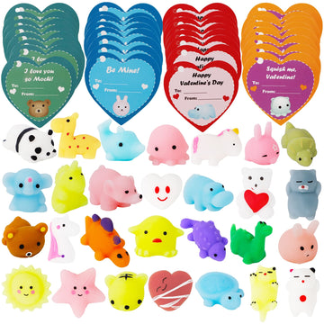 Ridota Kids Valentines Gifts, 28 Pcs Mochi Squishy Toys, Mochi Squishy Filled Hearts With Valentines Day Cards For Kids, Valenti