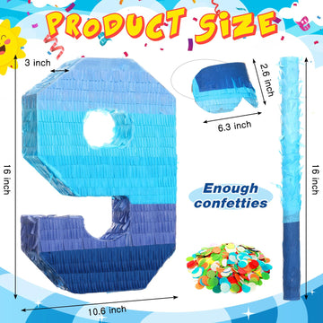 Sratte Gradient Blue Piñata with Stick & Blindfold, Number 9, Paper for Kids Birthday Party Decorations
