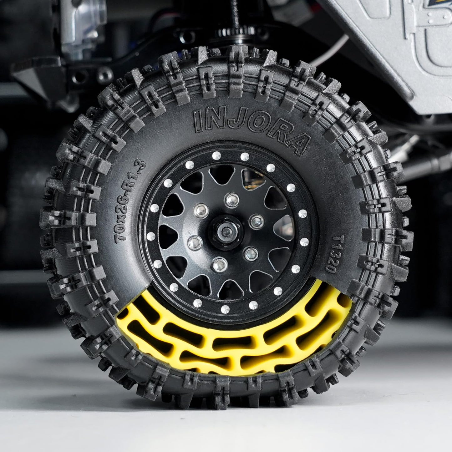 INJORA 1.3 Silicone Rubber Inserts and Cling On Tires for SCX24 TRX4M AX24 1/18 1/24 Micro Crawler Upgrade(Yellow)