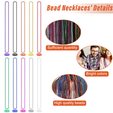 100PCS Mardi Gras Beads, 10 Kinds of Color Bead Necklace Toy Party Favors, 33'' Bead Costume Bulk, Festival Parade Throw Accesso
