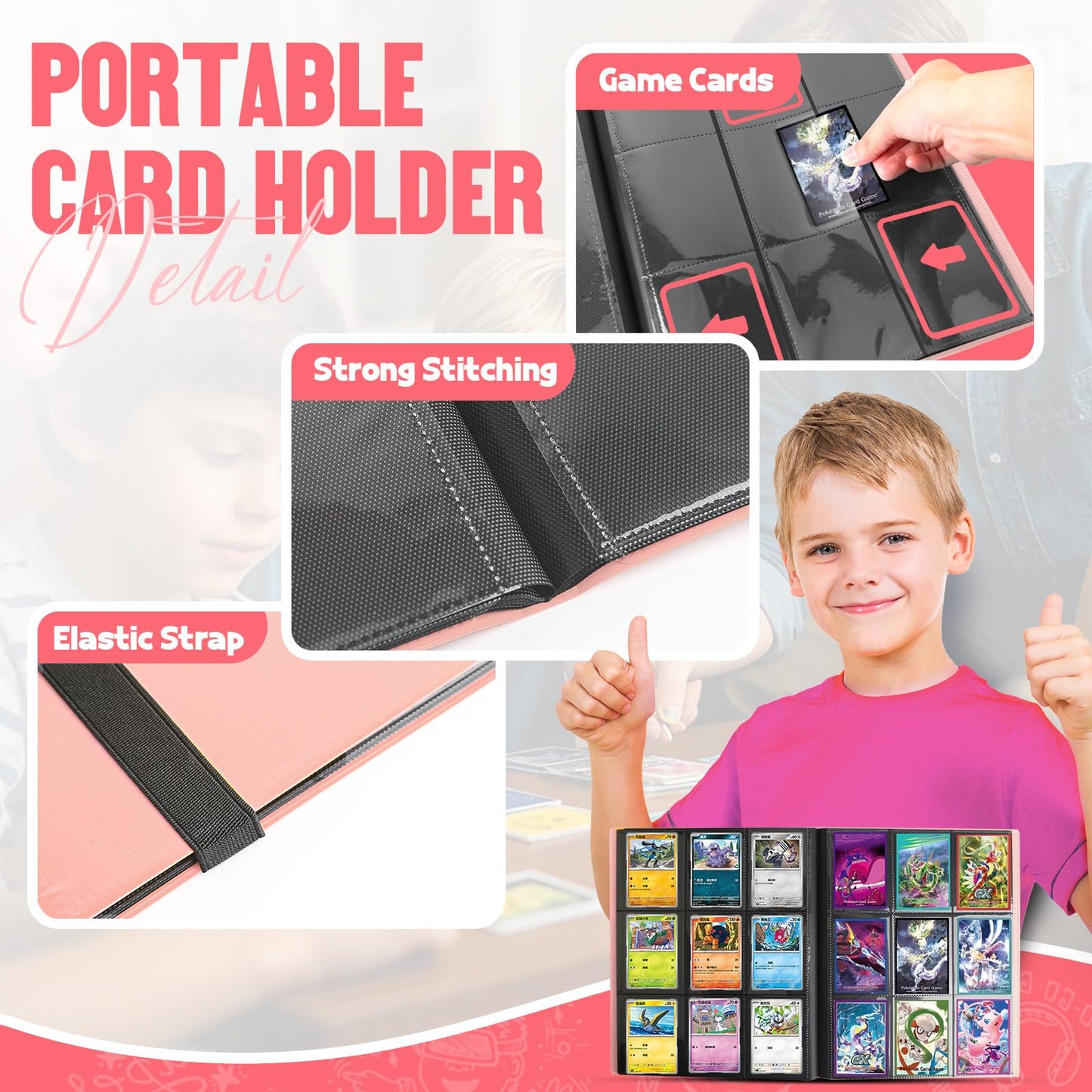 Card Binder 9-Pockets Trading Card Binder 20 Pages 360 Card Capacity Collection Binder Card Folder for MTG TCG Game Cards & Sports Cards(Pink)