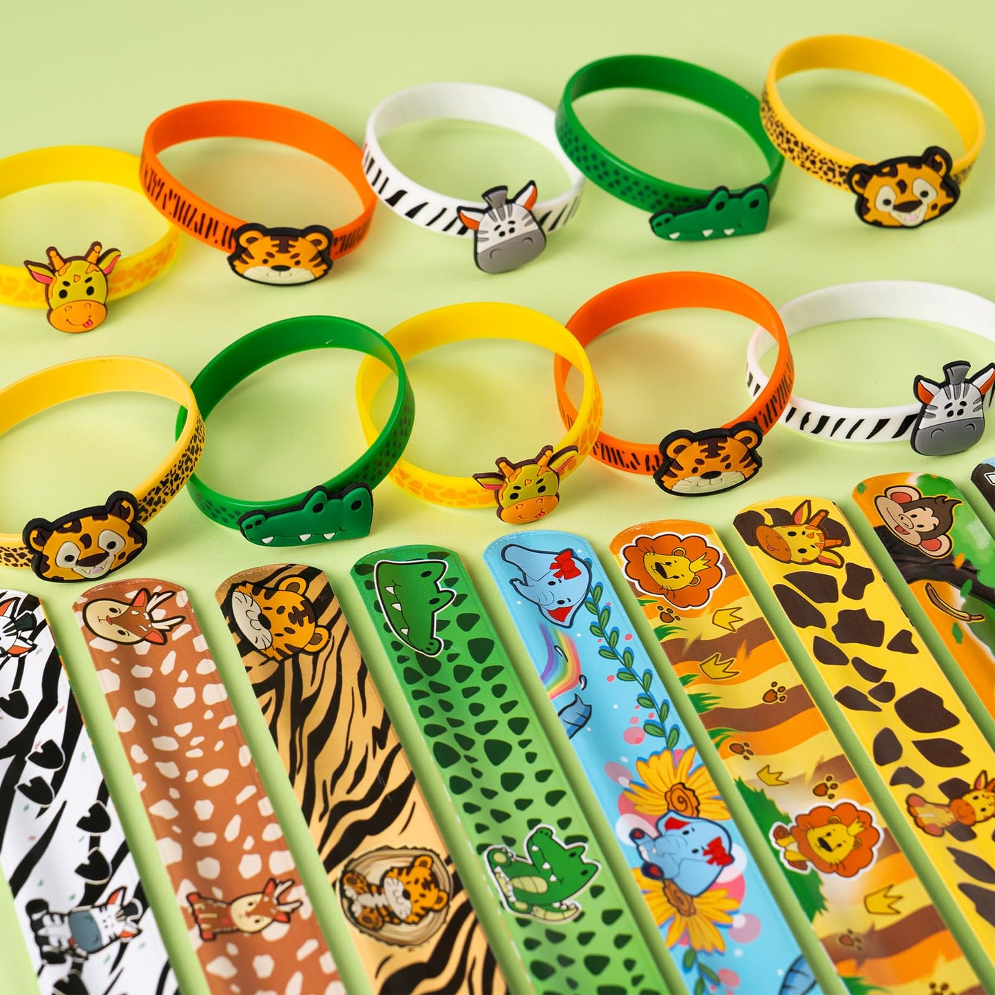 Dmight Jungle Safari Party Favors 30 Pcs Wild Animals Slap Bracelets And Rubber Wristband For Kids Birthday Gifts, Wild Theme Pa