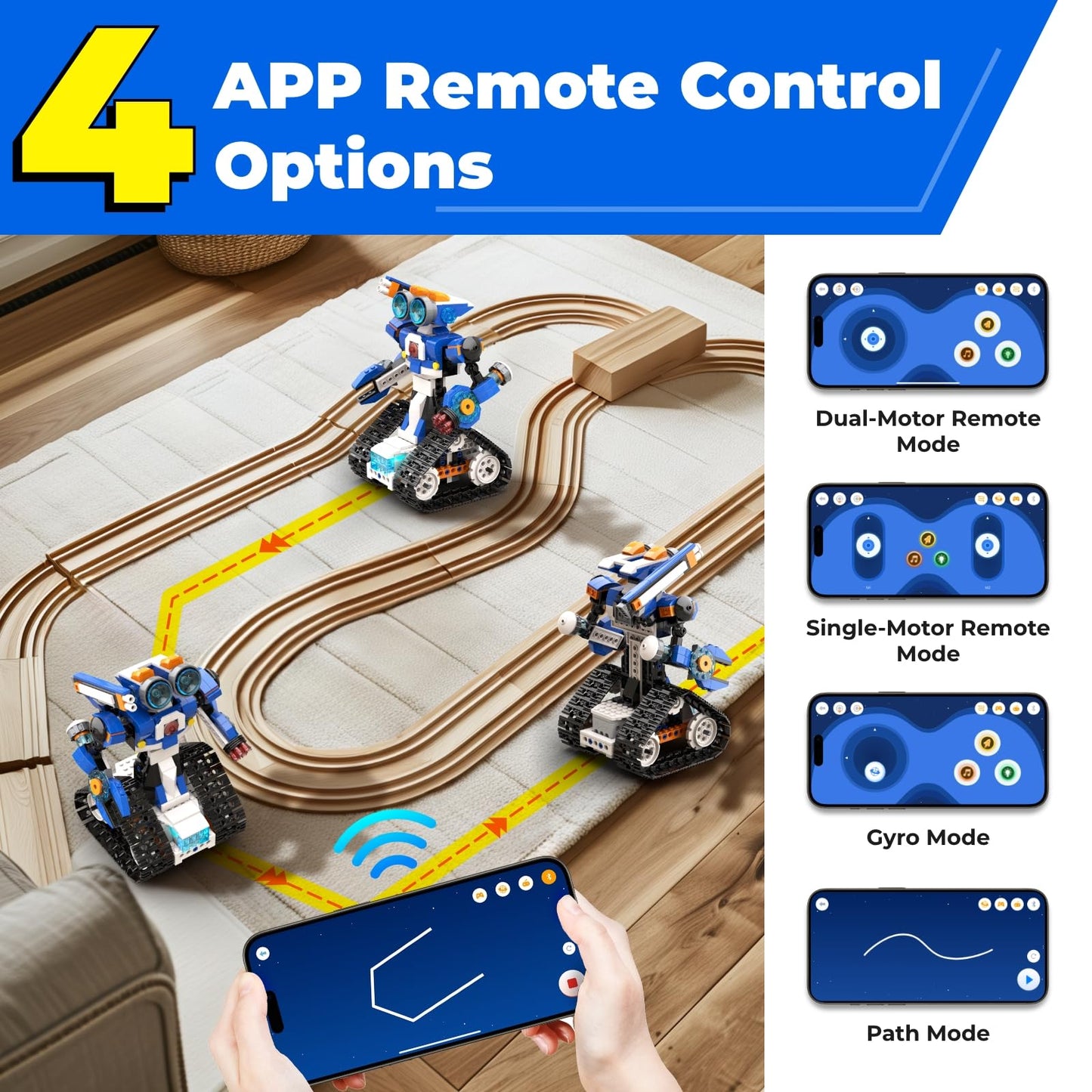Apitor Robot J Creative Robot Building Kit With Storage Box, 6-In-1 Programmable App Remote Control Robot/Tank Stem Learning Toy