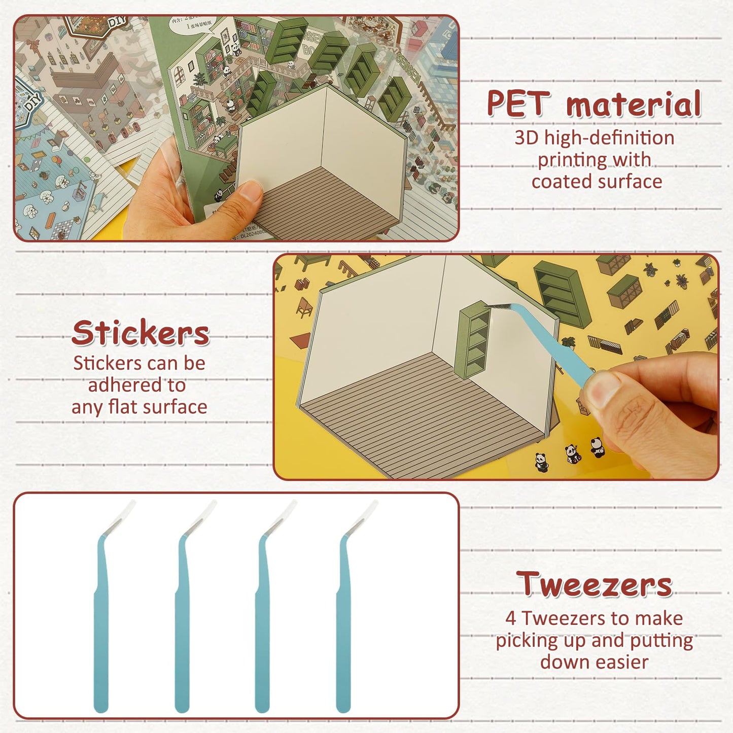DIY 3D Sticker Scene, 12 Sets Fun DIY 3D House Stickers, Make Your Own Mini Room Scenes, Cute Cartoon 3D Miniature Scene Sticker