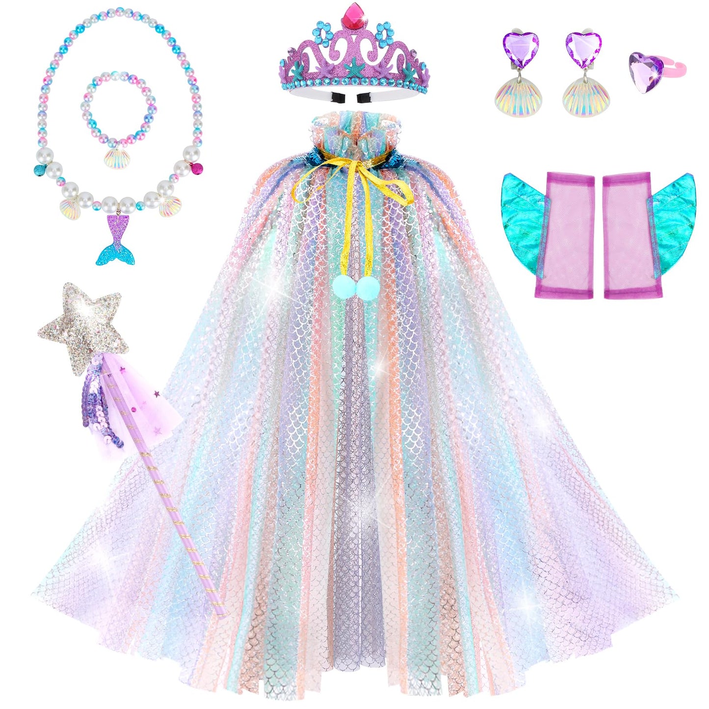 Fedio Princess Cape,Dress Up Clothes For Little Girls,Princess Costume Dress For Girl 3-8 Years Old Birthday Christmas Gift