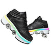 Double-Row Deform Wheel Automatic Walking Shoes Invisible Deformation Roller Skate 2 in 1 Removable Pulley Skates Skating Parkour (Black with Light US 7)