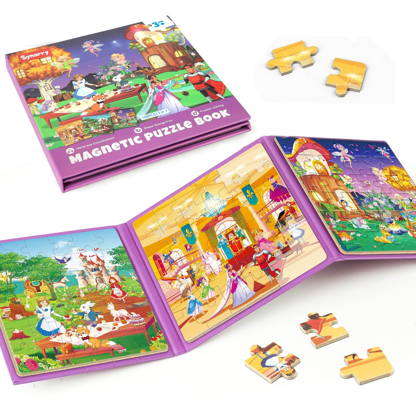 SYNARRY Princess Fairy Party Magnetic Puzzles for Toddlers 3-5 Girls, 36 Pieces Travel Puzzles for Kids Ages 4-6, Airplane Car R