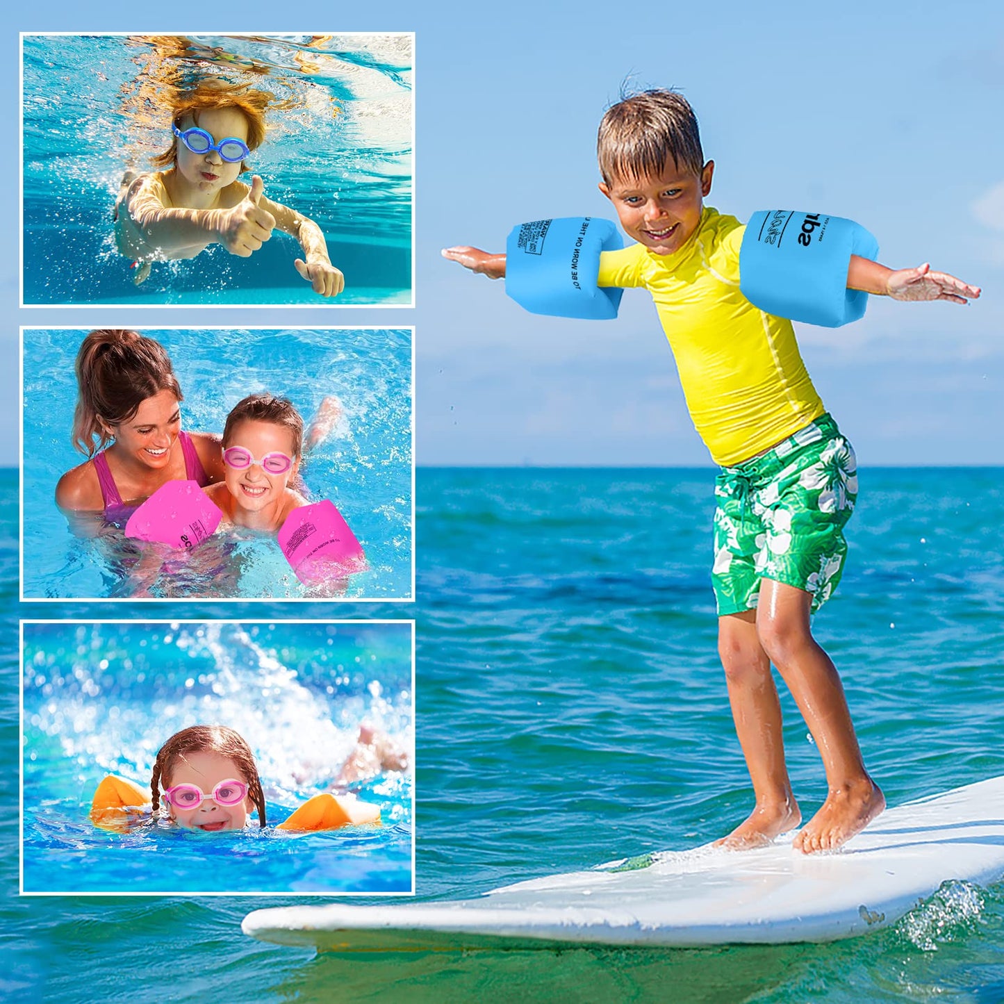 Arm Floaties For Kids 6-12Yrs, Pvc Arm Floaties Inflatable Swim Arm Bands Floater Sleeves Swimming Rings And Swimming Goggles Ki