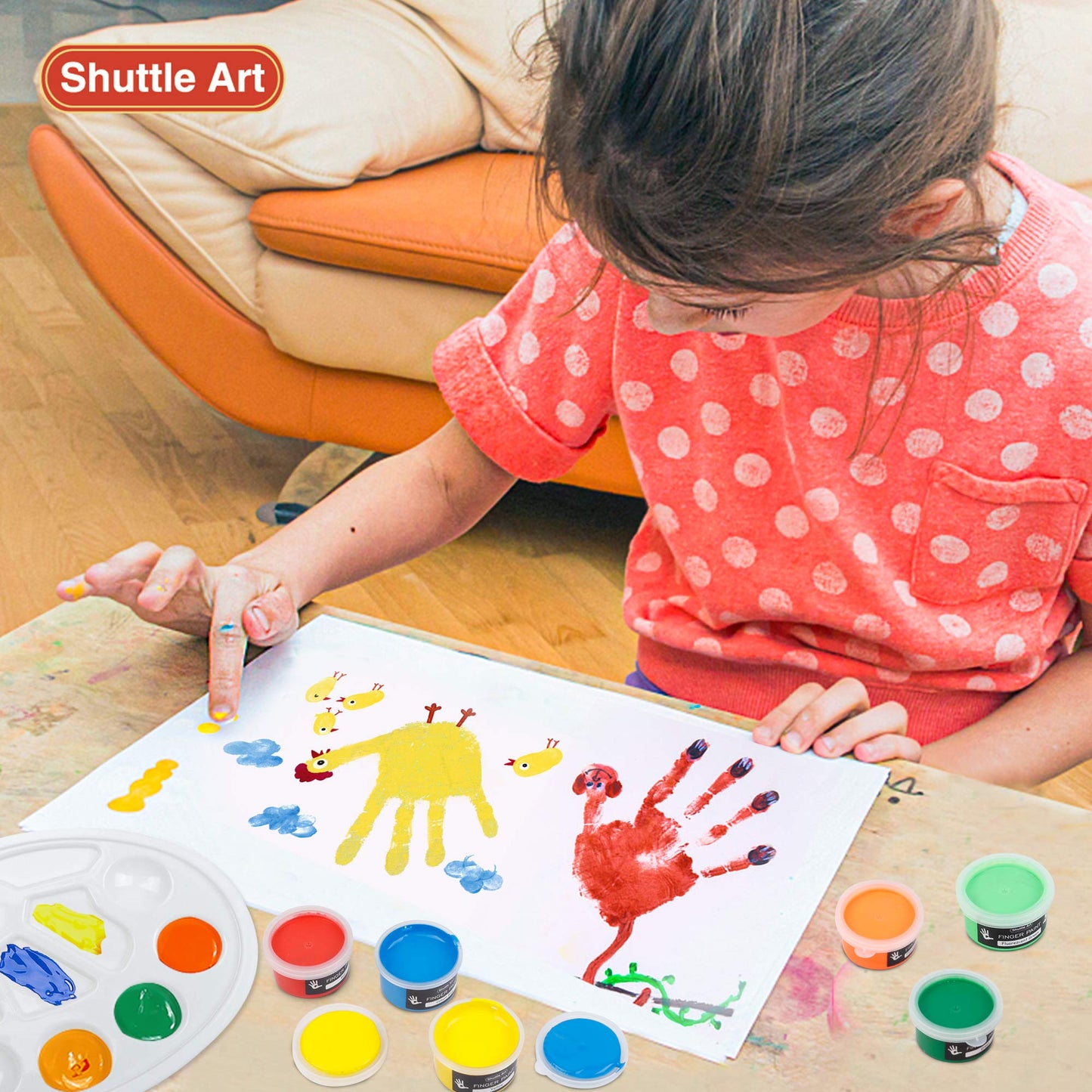 Shuttle Art Washable Finger Paint, 44 Pack Kids Paint Set with 36 Colors Toddler Paints(30ml, 1oz) for Toddlers, Paint Brushes,