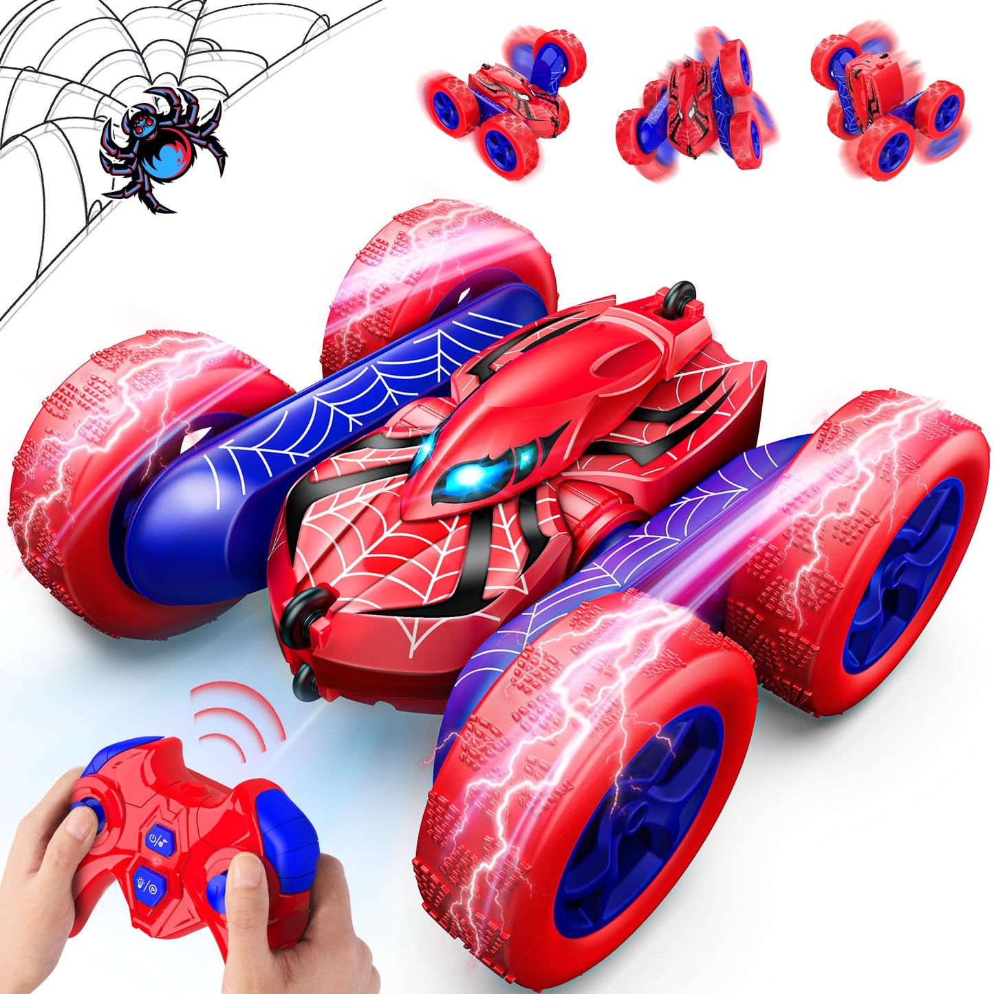 Remote Control Car,Double Sided 360 Rotating 4Wd Rc Cars For 3-12 Year Old Boys 2.4Ghz Electric Rechargeable Race Stunt Birthday