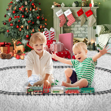 Juqu Train Set, Christmas Train With Remote Control Train Toys W/Smoke, Whistle & Lights, Christmas Train Sets For Around The Tr