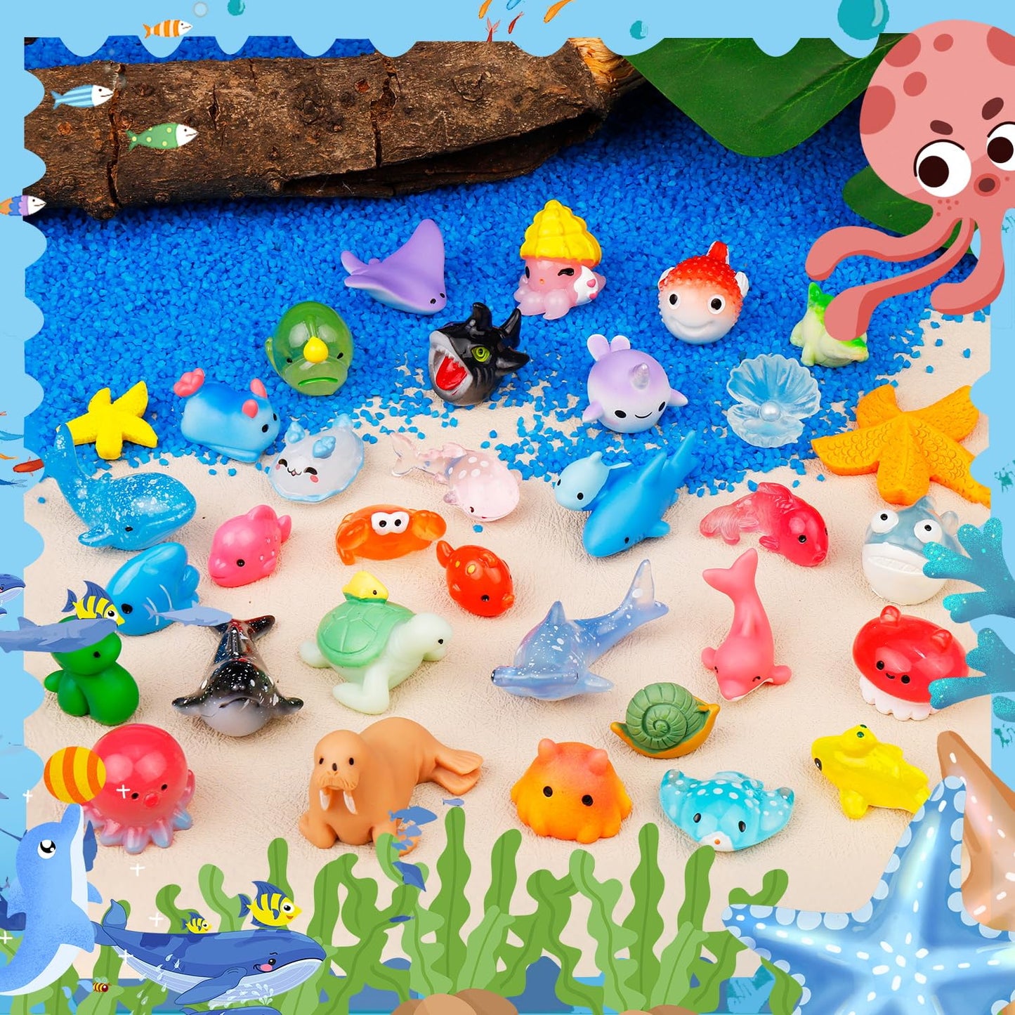 44 Pcs Mini Ocean Resin Animals 44 Styles Resin Animals Figurines Bulk For Fairy Garden Miniature Dollhouse Accessories Hide Cra