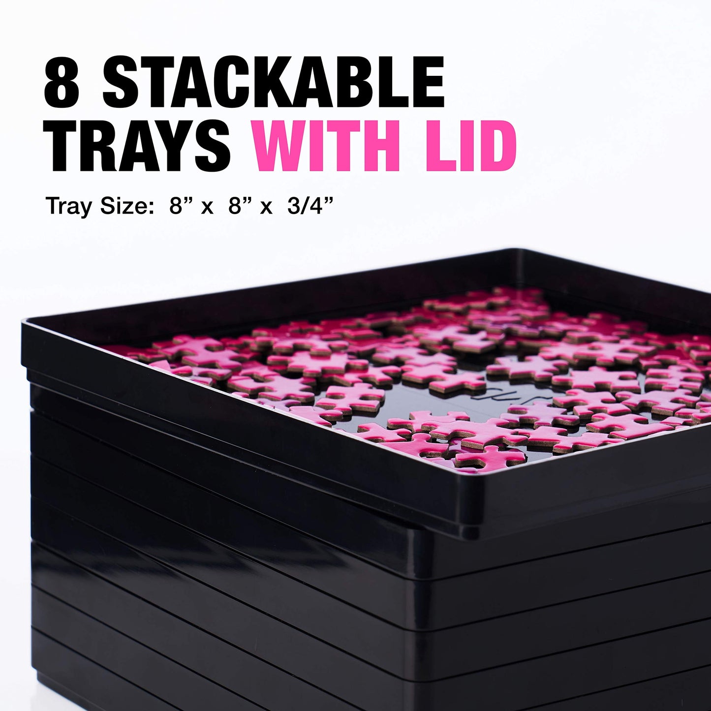 8 Puzzle Sorting Trays With Lid 8'' X 8'' - Jigsaw Puzzle Accessories Black Background Makes Pieces Stand Out To Better Sort Pat