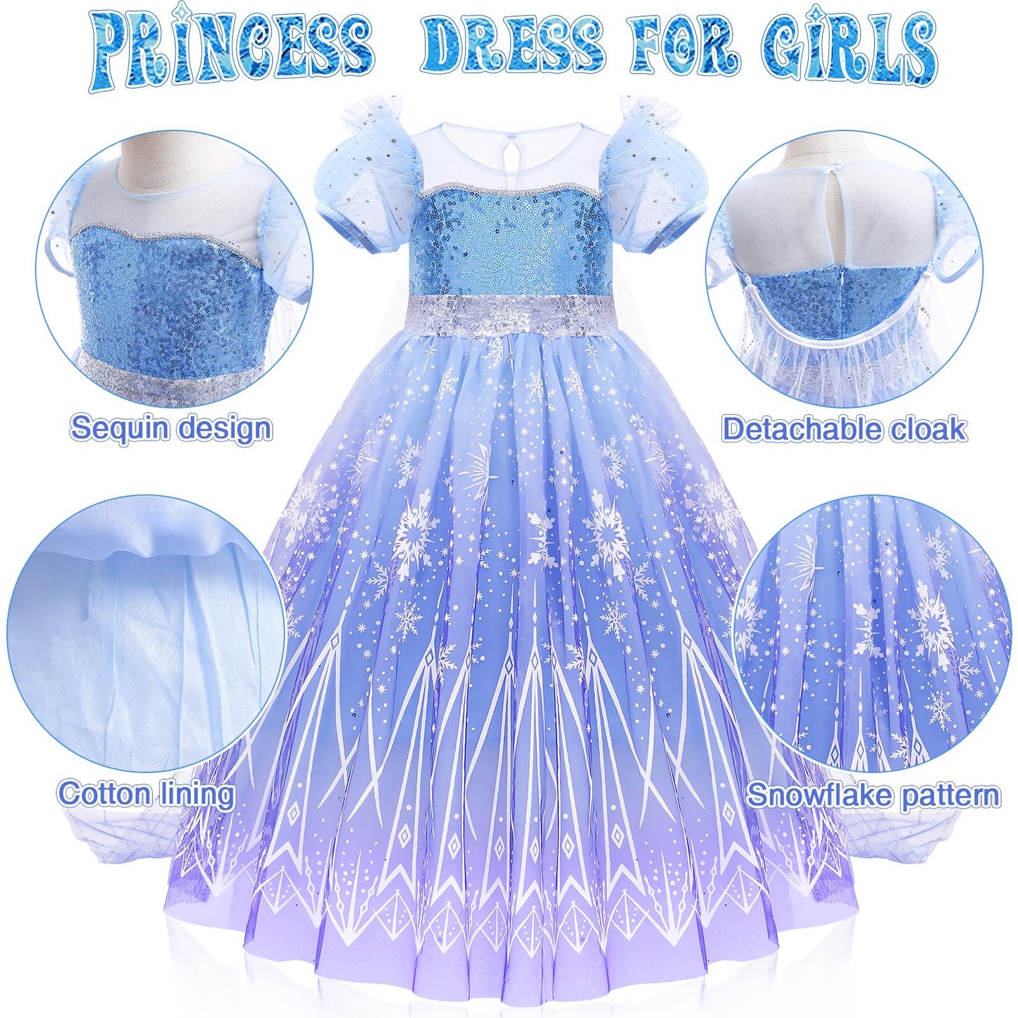 G.C Girls Light Up Elsa Costume Dress Princess Dress Up Clothes With Cape Toddler Kids Wig Crown Halloween Cosplay