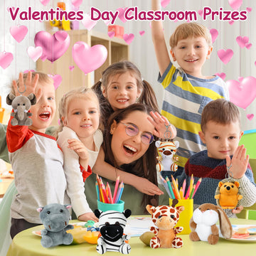 12 Pcs Valentines Day Gifts For Kids Classroom, Small Stuffed Animals Bulk, Mini Stuffed Animals, 4 Inch Safari Stuffed Animals,