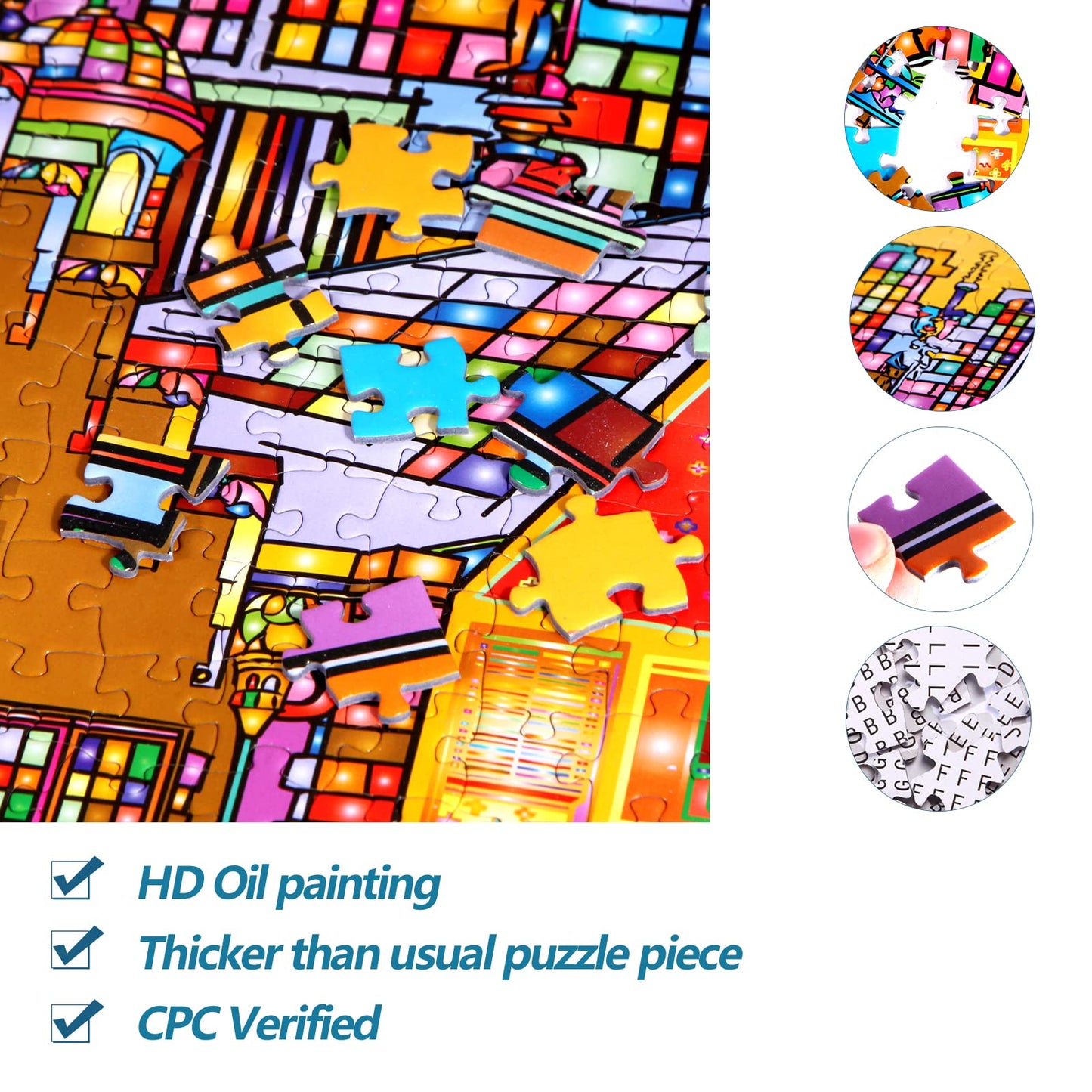 Bgraamiens Puzzle-City Street-1000 Pieces Creative Colorful City Street View Jigsaw Puzzle Color Challenge Puzzle