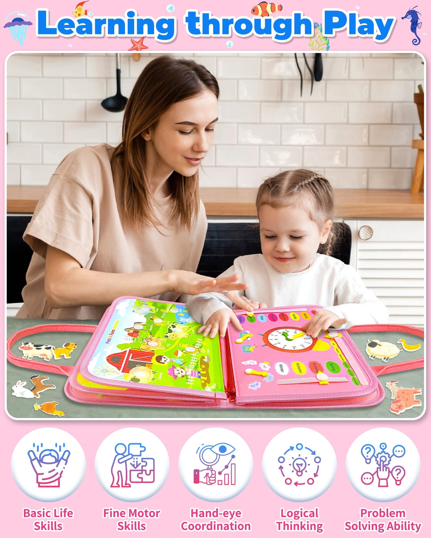 Gojmzo Busy Board Montessori Toys For 1 2 3 4 Year Old Girl Birthday Gifts, Busy Book Sensory Easter Toys For Toddlers 1-3 2-4, Learning Educational Toddler Travel Activities