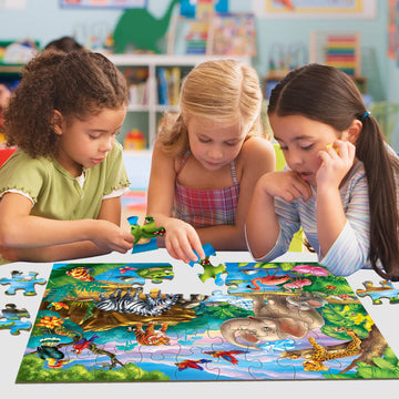Puzzles For Kids Ages 4-8 - 2 X 60 Pieces Puzzles For Kids Ages 3-5 6-8 - Toy For Learning Ocean & Forest Animals - Educational