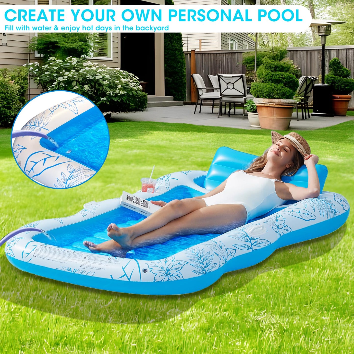 Inflatable Adult Pool Lounger Float - Baiai Large Beach Sun Tanning Floats Raft Sunbathing Water Lounge Floaties Tub With Drink Holder - Blow Up River & Lake Suntan Floating Swimming Mattress Mat