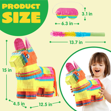 Cinco De Mayo Small Donkey Pinata For Kids Birthday Party, (12.5 X 15.5 X 4.5 In.) For Fun Fiesta Taco Party Supplies, Luau Event Photo Props, Mexican Theme Decoration, Carnivals Festivals, Taco Tuesday Event