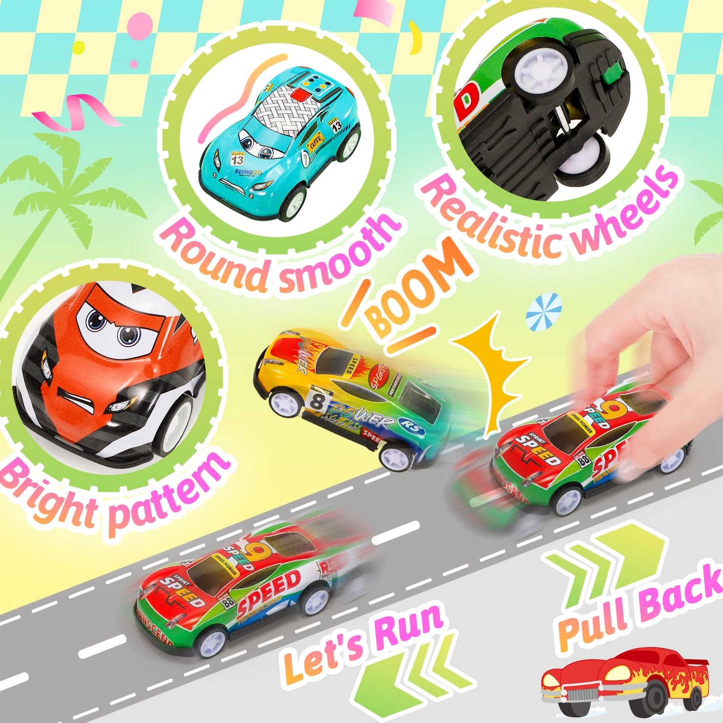 SevenQ Toy Cars for Kids Ages 4-8, 56Pcs Monster Truck Toys Pull Back Cars with Storage Box, Race Cars Party Favors for Toddler