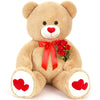 Tezituor Giant Teddy Bear Stuffed Animal 4Ft - Big Teddy Bear With Love Red Heart - Brown Large Stuffed Bear Plush Toys For Kid