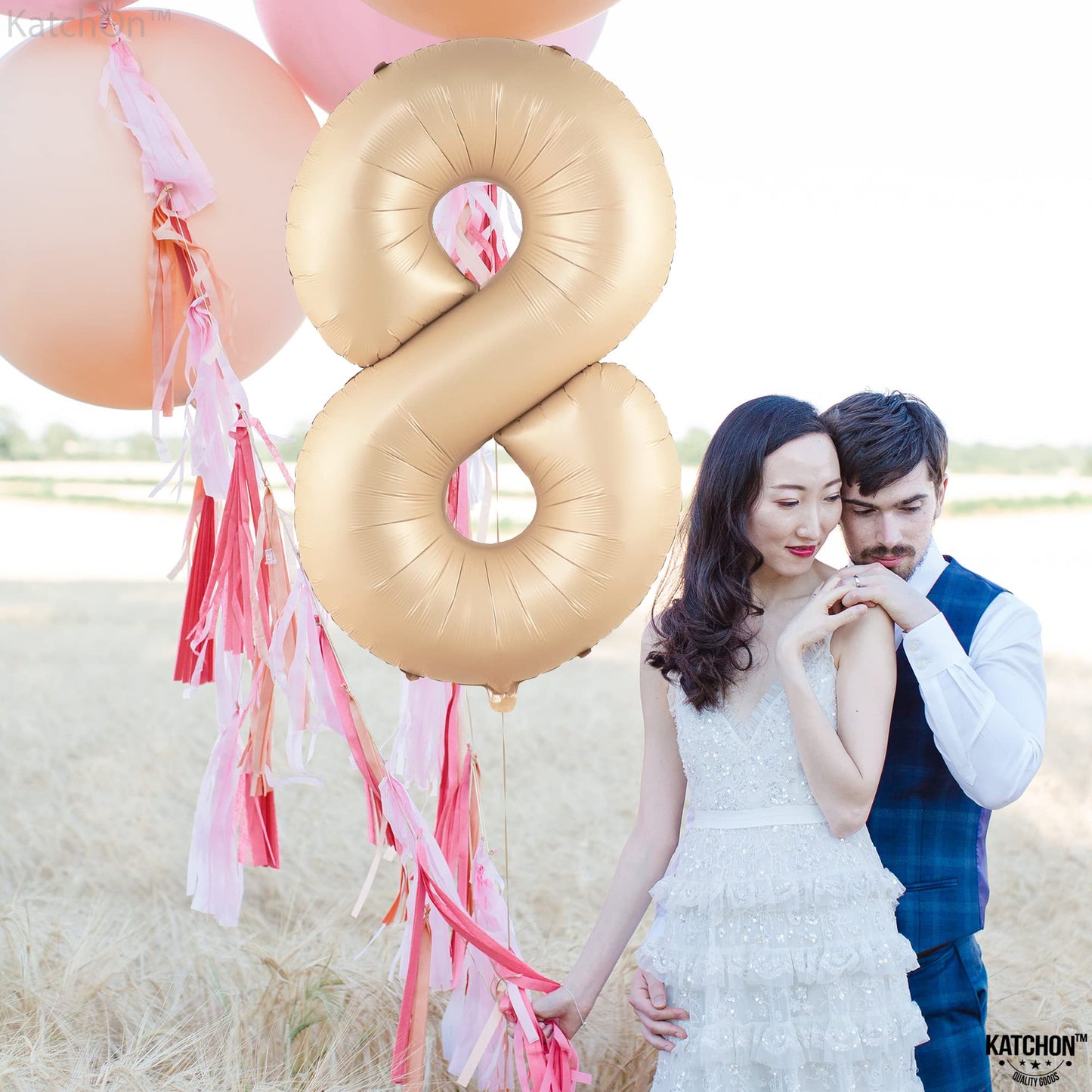 Katchon, Huge Caramel Number 8 Balloon - 40 Inch | Number 8 Balloons For Retro Party Decor | Eight Balloon Number | Neutral Party Decorations | Big 8 Balloon Number, 8Th Birthday Decorations For Girls