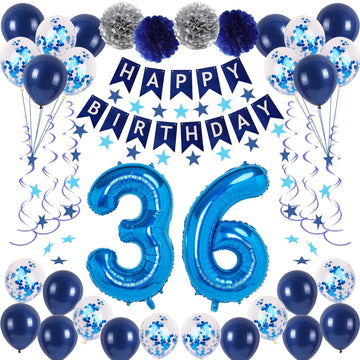 Naninuneno 36Th Blue Birthday Party Decorations For Boy Girl Men Women, Happy 36 Birthday Balloons Supplies With Happy Birthday