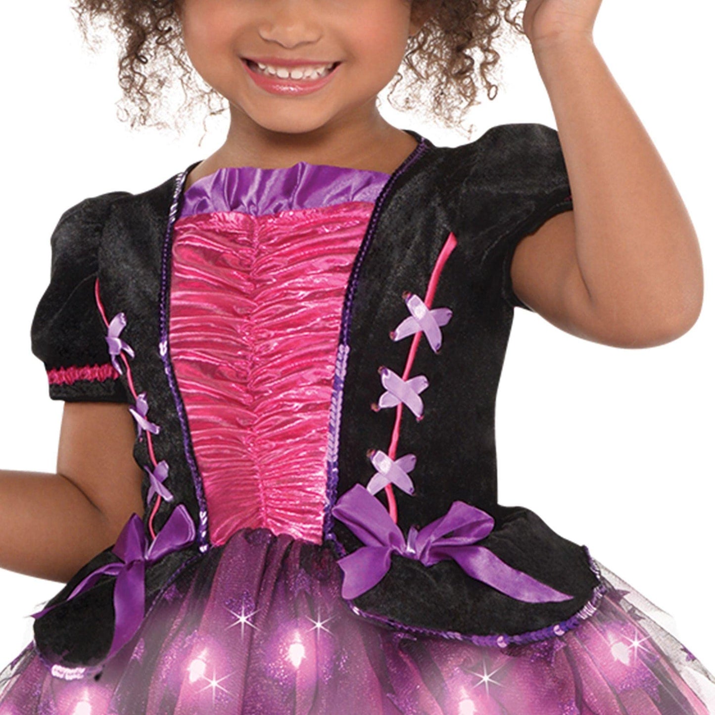 Amscan Girls Light-Up Sparkle Witch Costume, Includes Dress, Hat, And Wand; 3-4T