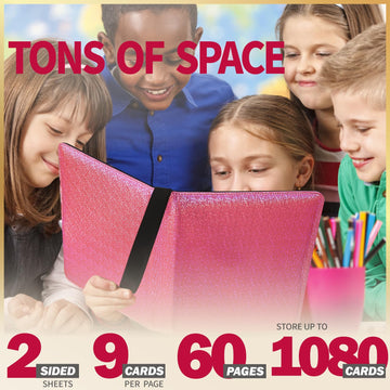 Dosanlues 9 Pocket Card Binder - 1080 Double Sided Pocket PU enhanced Zip Trading Card Binder Collectible Card Albums for MTG TCG Sports Cards Game Cards - Bling Pink