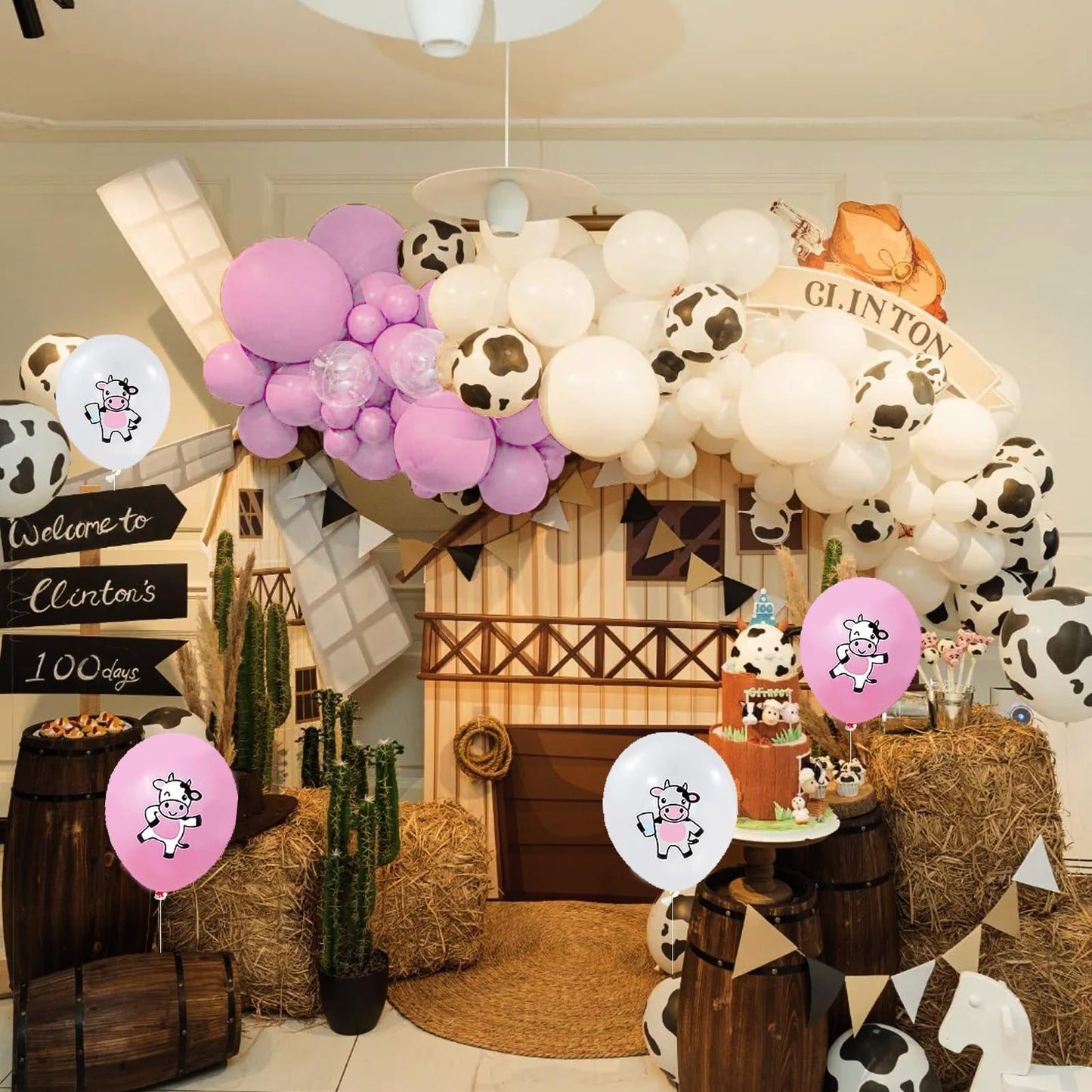 Cow Balloons, 12 Inch Pink White Black Cow Print Balloon Colorful Funny Animal Cartoon Pattern Balloons For Girls Cow Theme Part