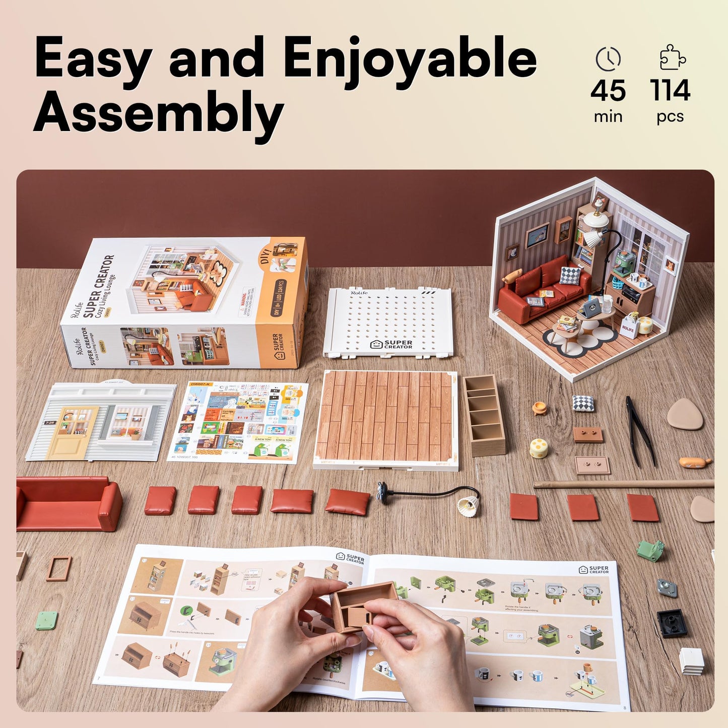 Rolife Led Building Blocks For Adults,1:24 Toy Building Sets,Model Building Kits For Kids Ages 8-12-15,Diy Miniature House Kits For Adults,Birthday Gifts Hobbies For Women Men