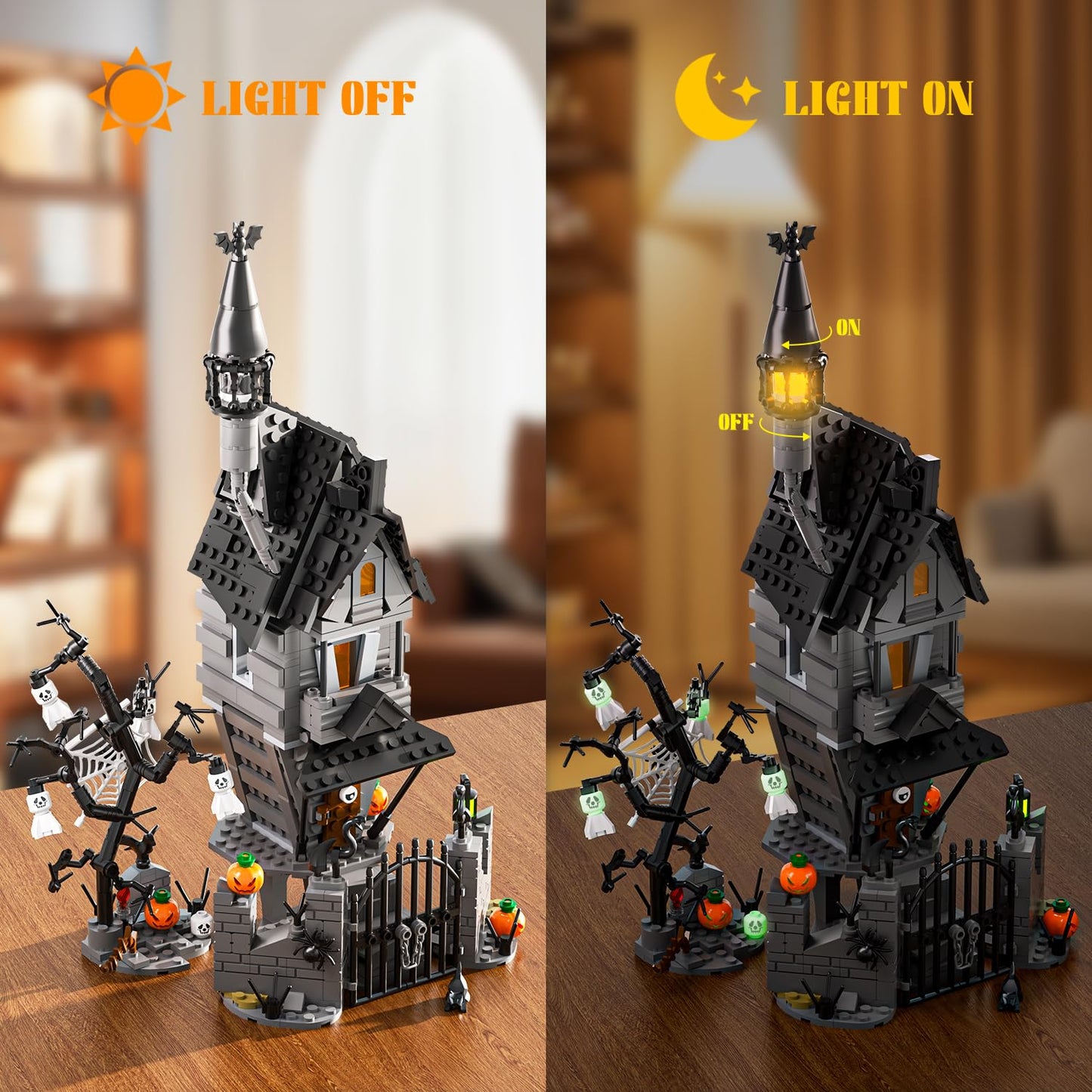 Itshwoee Night Before Christmas Haunted House Building Set, Haunted Mansion Building Toys With Light, Luminous Hangman, Spooky D