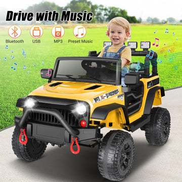Hikole 24V Battery Powered Car With Remote Control, Kids Ride On Car, Music, Led Lights, Suspension System, Double Doors, Safety