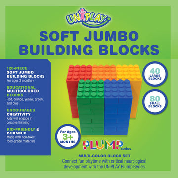 Uniplay Plump Soft Building Blocks - 120-Piece Jumbo Stacking Multicolor Set For Early Cognitive Development And Creative Play -