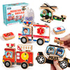 Huzu Emergency Vehicles 3D Puzzle Toy, Rescue Squad Wooden Snap Button Connection Building Blocks For Kids 3-8, Fire Truck Ambul