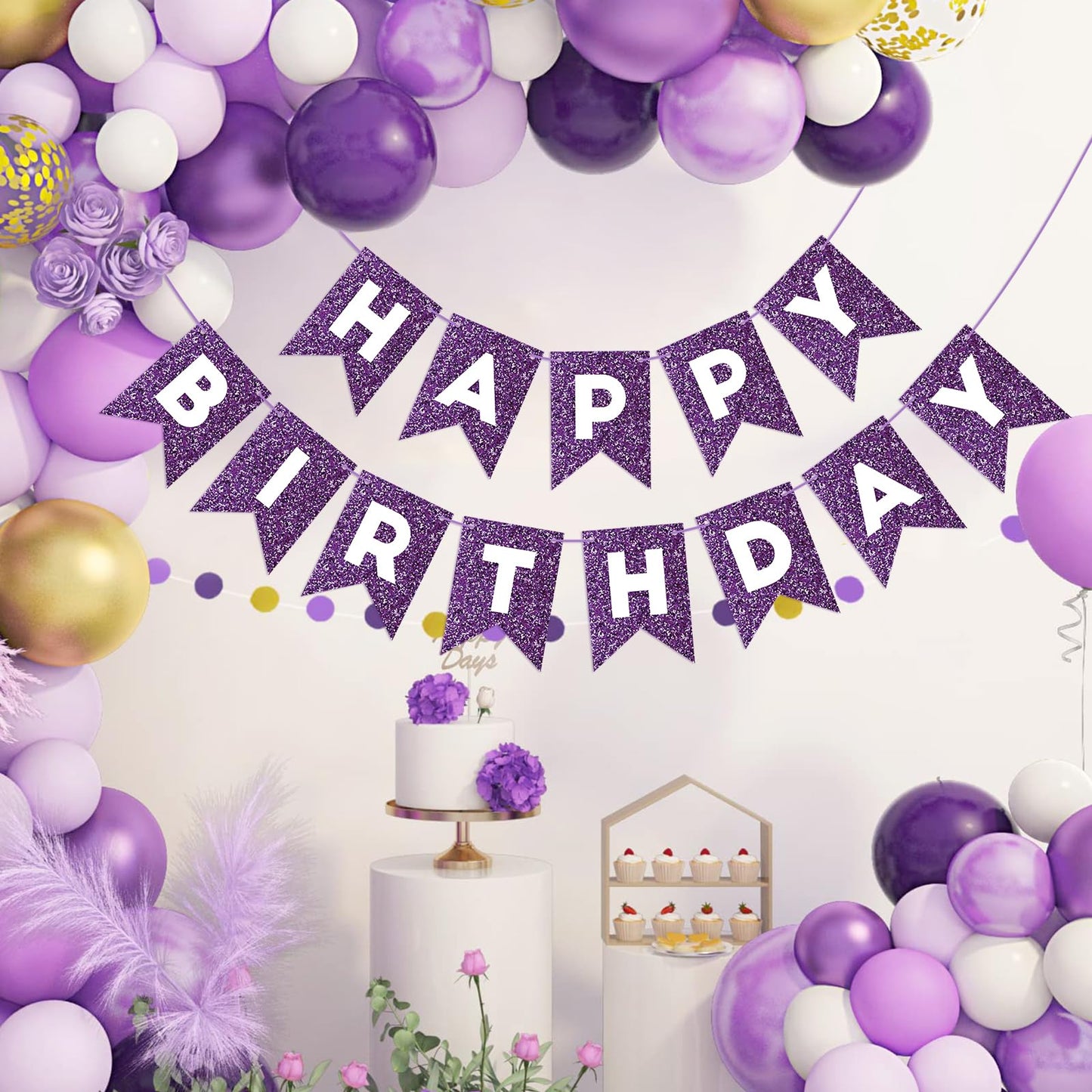 Purple Glitter Happy Birthday Banner Birthday Sign For Backdrop Sparkle Happy Birthday Decorations For Women Girls Purple Birthday Party Wall Door Garland Bunting Banner Birthday Party Supplies