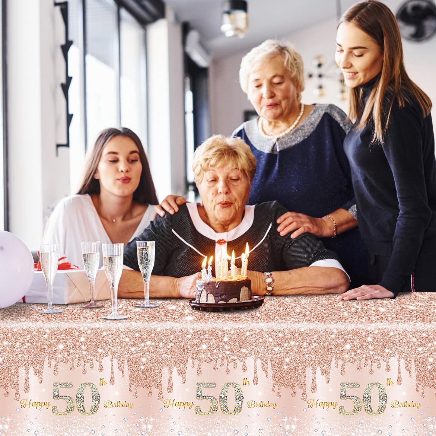 50Th Birthday Tablecloth Decorations Rose Gold 50 Birthday Table Covers Fifty Year Old Birthday Party Tablecloth Supplies For Women 50 Year Old Birthday Plastic Disposable Rectangular Tablecloth Decor