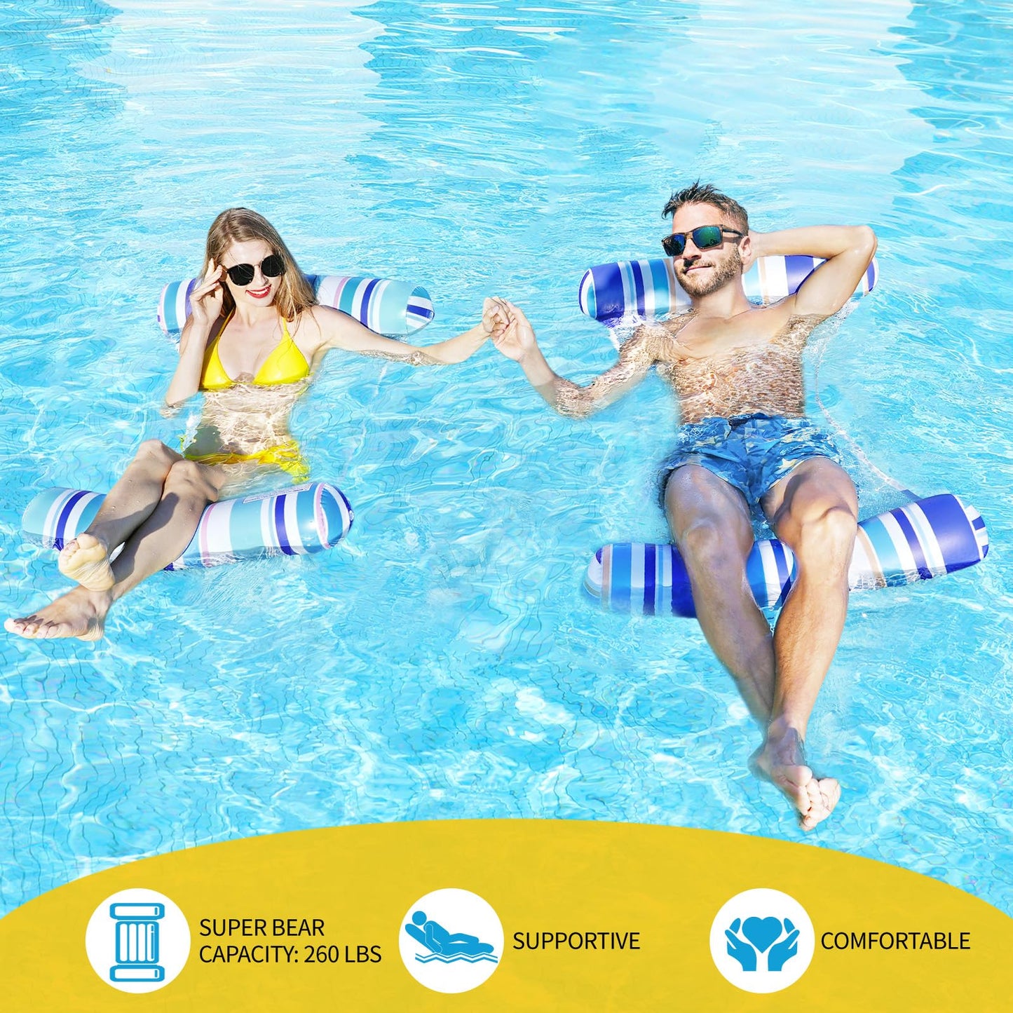 Pool Floats Adult - 2 Pack Inflatable Pool Floats Hammock, Multi-Purpose 4-In-1Pool Floats For Adults, Swimming Pool Water Hammo
