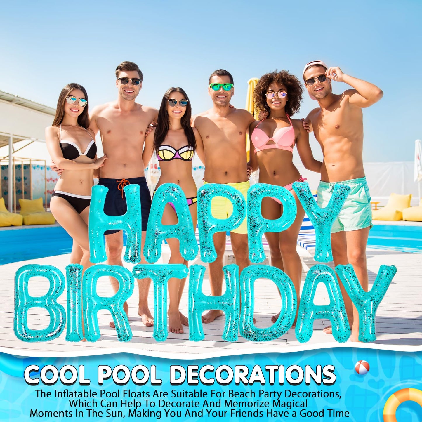 Shappy 20'' Happy Birthday Pool Large Floating Letter Balloons with Adhesive Dots Inflatable Pool Decorations for Summer Birthda