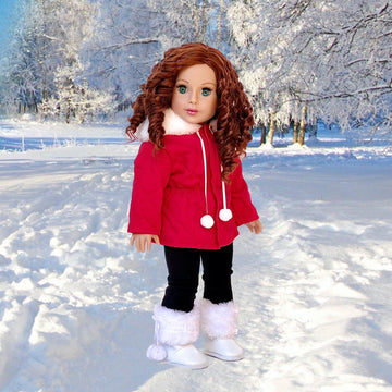 Winter Extravaganza - 3 Piece 18 Inch Doll Outfit - Red Quilted Parka, Black Leggings And White Boots - (Doll Not Included)