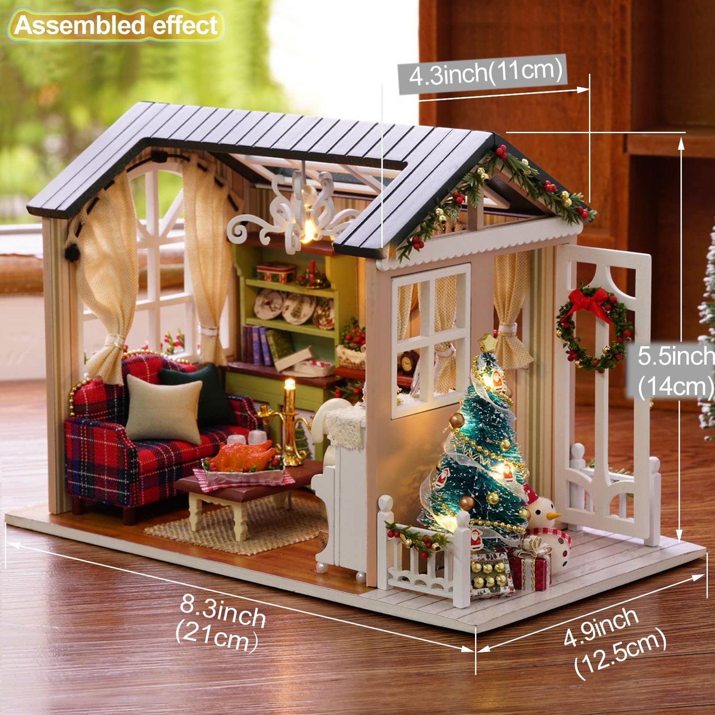 Diy Miniature Dollhouse Kit Realistic Mini 3D Wooden Mini Doll House Room With Furniture Led Lights Christmas Decoration Birthday Gift For Kids Teens Adults (Holiday Time)
