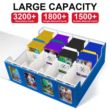 GEAoffice Trading Card Storage Box for 3200+ Cards With Display Windows enhanced MTG Commander Deck Box With Card Supporters & Divider Commander Storage box for YuGioh TCG Magic Game Blue/White